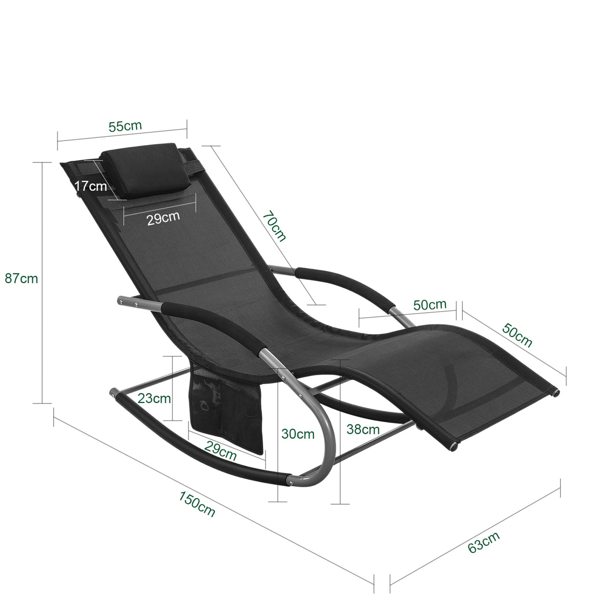 SoBuy OGS28-SCH, Outdoor Garden Rocking Sun Lounger Recliner Relaxing Chair with Headrest and Side Bag, Black
