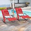 SoBuy OGS28-Rx2, Set of 2 Outdoor Garden Rocking Sun Lounger Recliner Relaxing Chair with Headrest and Side Bag, Red