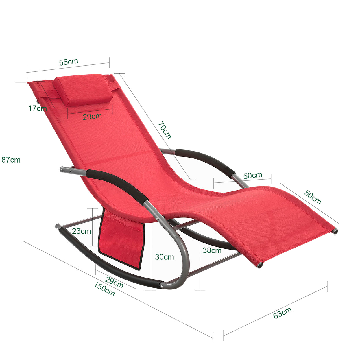 SoBuy OGS28-Rx2, Set of 2 Outdoor Garden Rocking Sun Lounger Recliner Relaxing Chair with Headrest and Side Bag, Red