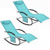 SoBuy OGS28-HBx2, Set of 2 Outdoor Garden Rocking Sun Lounger Recliner Relaxing Chair with Headrest and Side Bag, Blue