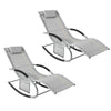SoBuy OGS28-HGx2, Set of 2 Outdoor Garden Rocking Sun Lounger Recliner Relaxing Chair with Headrest and Side Bag, Grey