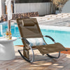 SoBuy OGS28-BR, Outdoor Garden Rocking Sun Lounger Recliner Relaxing Chair with Headrest and Side Bag, Brown