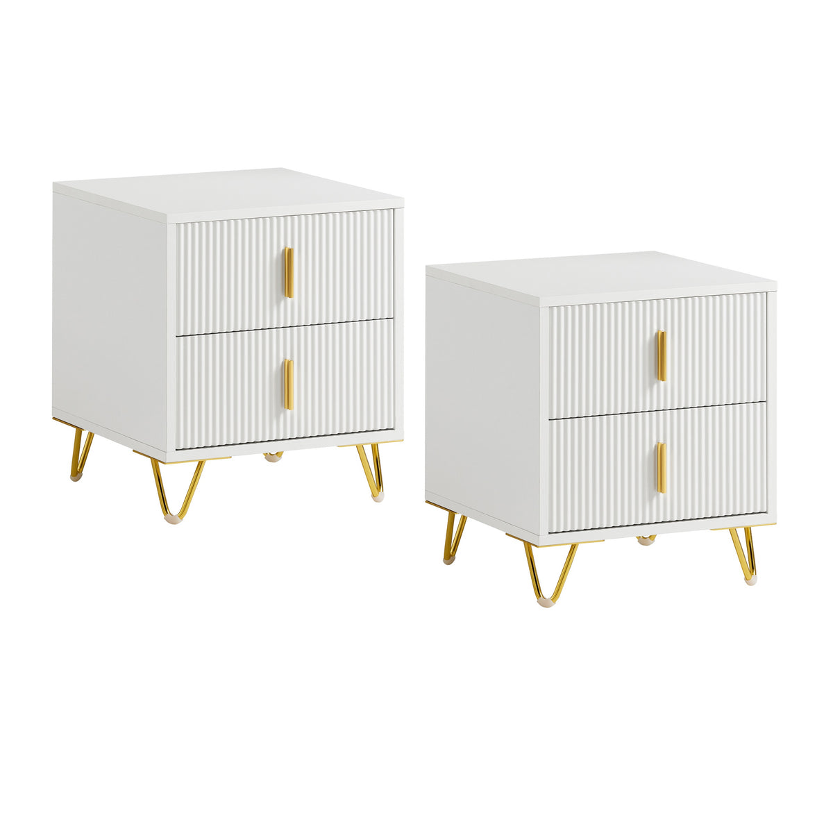 SoBuy FBT115-Wx2, Set of 2 Bedside Table Bedside Cabinet Nightstand with 2 Drawers, Side Table for Bedroom Living Room White W40 x D40 x H47cm