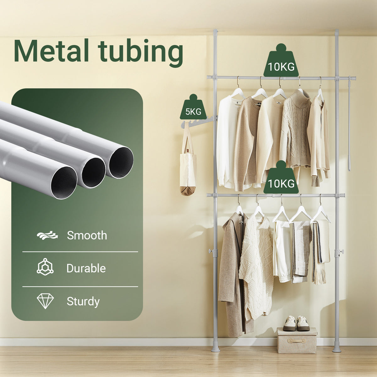 SoBuy FRG109-II-HG, Telescopic Clothes Rail, Heavy Duty Clothes Rack, Adjustable Open Wardrobe with Hanging Rails for Bedroom, Walk-in Closet Grey