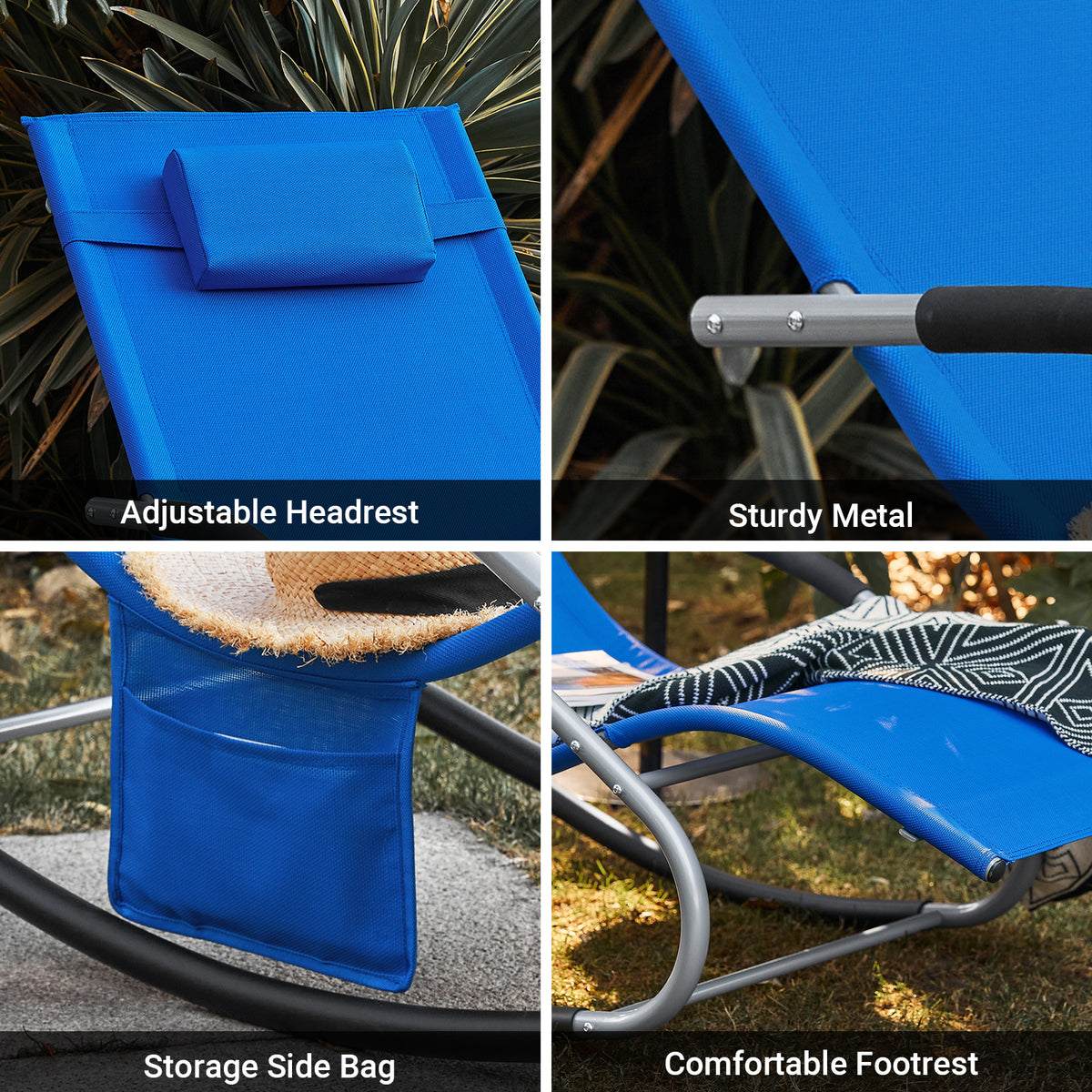 SoBuy OGS28-KB, Outdoor Garden Rocking Sun Lounger Recliner Relaxing Chair with Headrest and Side Bag, Sapphire Blue