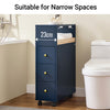 SoBuy BZR195-B, Slim Bathroom Cabinet on Wheels Toilet Paper Roll Holder Cabinet with 3 Drawers Dark, Blue