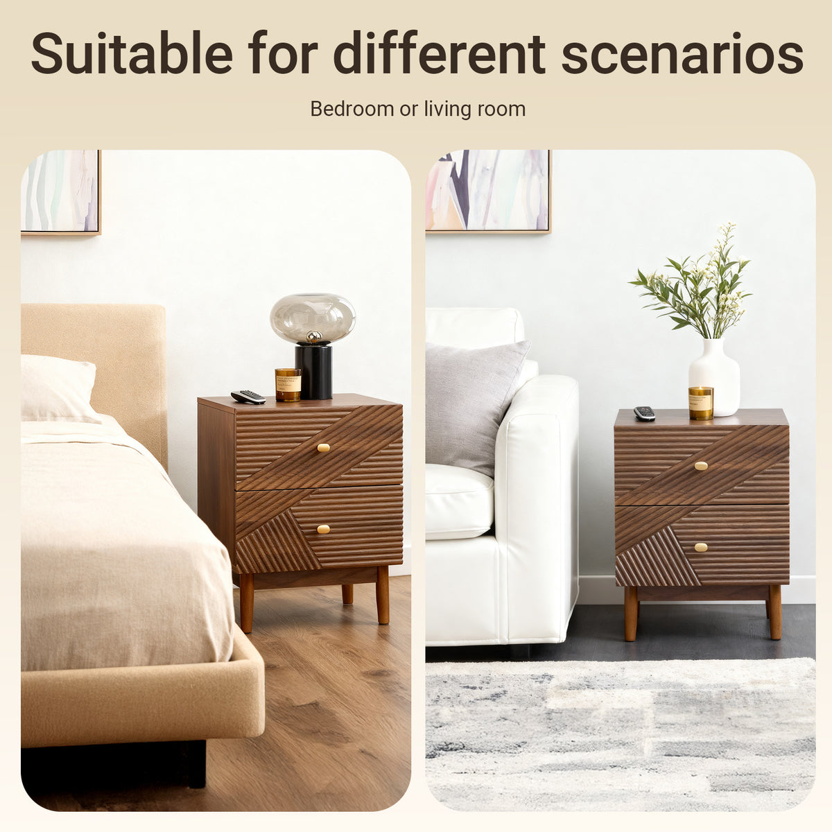 SoBuy FBT170-N, Vintage Bedside Table with 2 Drawers, Wooden Side Table with Rubber Wood Legs, Nightstand for Bedroom, Living Room, and Study, Brown, W45 x D40 x H58 cm