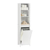 SoBuy BZR102-W, Bathroom Tall Cabinet with Laundry Basket – Narrow Bathroom Storage Cabinet with Folding Laundry Bag, Space-Saving Storage Cupboard in Wood, White, 45 x 171 x 35 cm