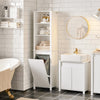 SoBuy BZR102-W, Bathroom Tall Cabinet with Laundry Basket – Narrow Bathroom Storage Cabinet with Folding Laundry Bag, Space-Saving Storage Cupboard in Wood, White, 45 x 171 x 35 cm