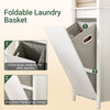 SoBuy BZR102-W, Bathroom Tall Cabinet with Laundry Basket – Narrow Bathroom Storage Cabinet with Folding Laundry Bag, Space-Saving Storage Cupboard in Wood, White, 45 x 171 x 35 cm