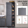 SoBuy BZR104-DG, Tall Bathroom Storage Cabinet with Laundry Basket Slim Freestanding Bathroom Unit, Narrow Storage Cupboard with Shelves, Bathroom Towel Storage, Grey 60x37x171 cm
