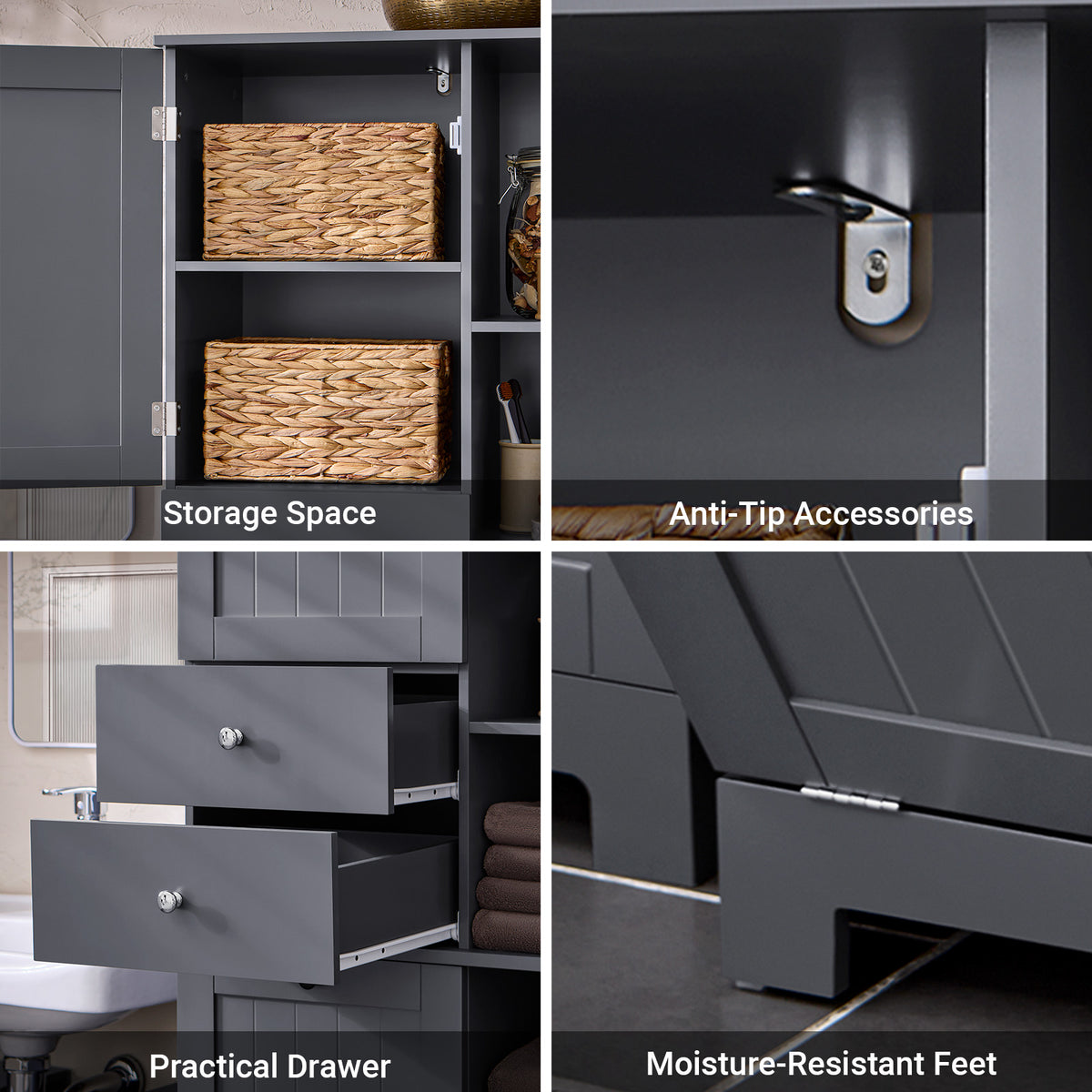BZR104-DG moisture-resistant MDF construction and elevated feet detail