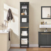 SoBuy BZR112-DG, Bathroom Storage Cabinet Tall Slim Freestanding Unit with 3 Open Shelves and Drawer Narrow Bathroom Storage for Small Spaces Grey 35 x 30 x 170 cm