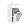 SoBuy BZR116-W, Laundry Cabinet Laundry Chest with Glass Door and Laundry Basket, White