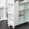 SoBuy BZR117-W, Bathroom Cabinet Storage Cabinet with 2 Sliding Glass Doors, Bathroom Toilet Paper Roll Holder on Wheels, White