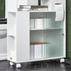 SoBuy BZR117-W, Bathroom Cabinet Storage Cabinet with 2 Sliding Glass Doors, Bathroom Toilet Paper Roll Holder on Wheels, White