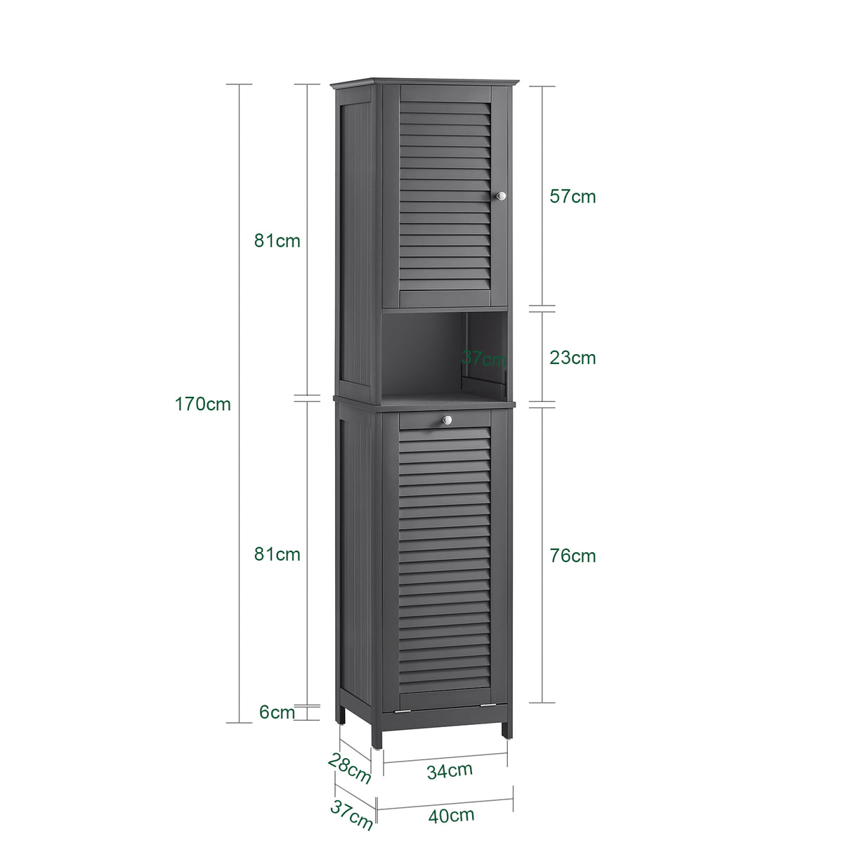 SoBuy BZR124-DG bathroom cabinet dimensions 40x170x38cm technical size guide