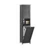 SoBuy BZR124-DG, Tall Bathroom Storage Cabinet with Laundry Basket – Slim Freestanding Bathroom Unit, Narrow Storage Cupboard with Shelves, Grey Bathroom Furniture 40x170x38 cm