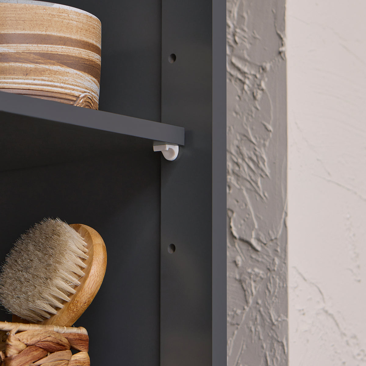 Close-up detail of removable laundry basket in SoBuy BZR124-DG bathroom cabinet