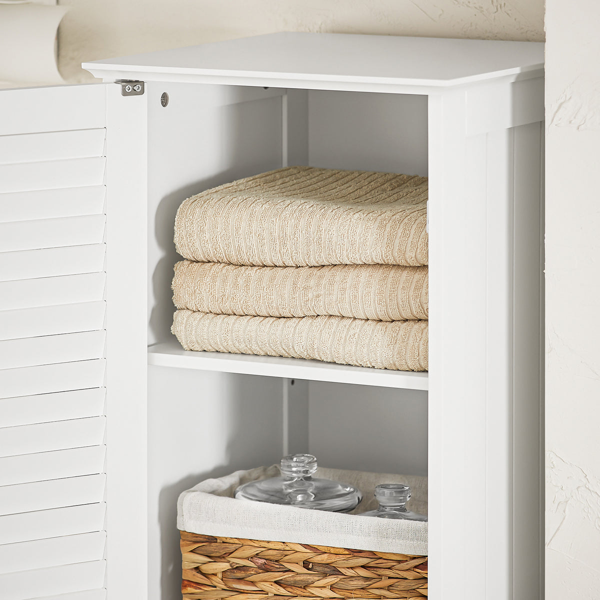 SoBuy BZR124-W, Bathroom Tall Cabinet Cupboard Storage Cabinet with Laundry Basket, White