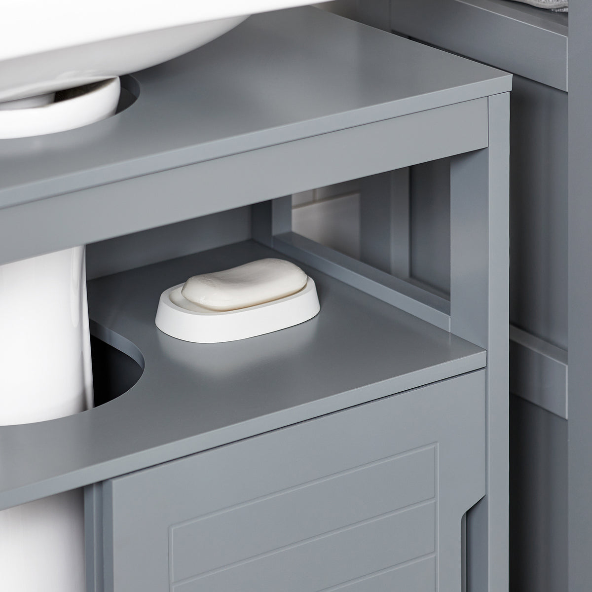 SoBuy FRG128-II-SG, Under Sink Bathroom Cabinet with Sliding Doors, Slim Bathroom Storage Unit for Small Spaces, Toilet Sink Cupboard Organizer, Floor Cabinet for Bathroom Basin, Grey, 60x30x61cm