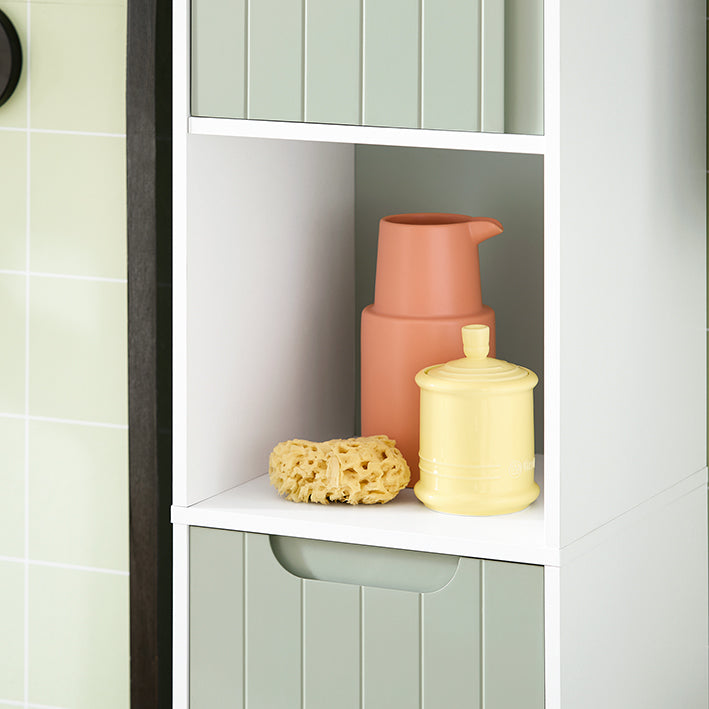 SoBuy BZR137-GR, Bathroom Tall Cabinet Bathroom Storage Cabinet with Laundry Basket, Green