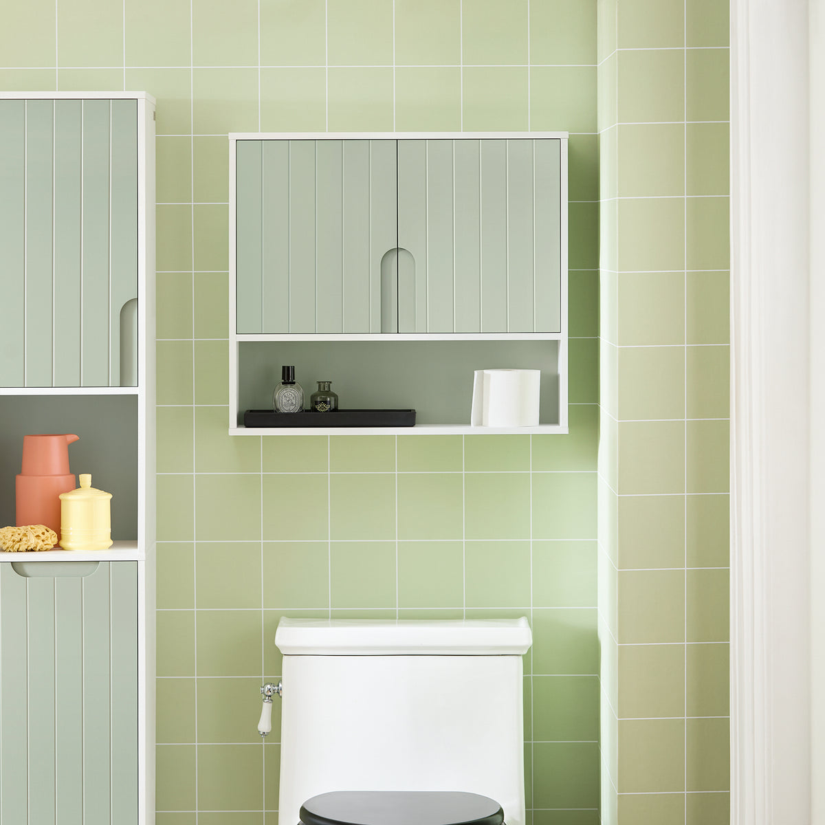 SoBuy BZR140-GR, Wall Mounted Bathroom Cabinet with Mirror – Slim Storage Unit with Shelf, White Bathroom Cabinet for Small Spaces Wall Storage for Towels and Toiletries 60 X 15 X 54 cm