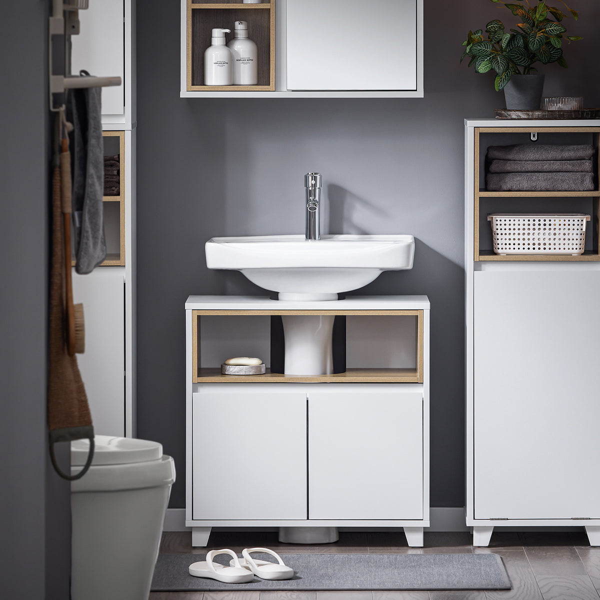 SoBuy BZR148-W, Under Sink Cabinet Bathroom Vanity Unit Bathroom Cabinet Suitable for Pedestal Sinks, White