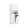 SoBuy BZR150-W, Tall Bathroom Storage Cabinet with Laundry Basket Slim Freestanding Bathroom Unit with 2 Doors, Open Shelf & Removable Fabric Baskets White Furniture for Towel Storage & Laundry