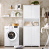 SoBuy BZR150-W, Tall Bathroom Storage Cabinet with Laundry Basket Slim Freestanding Bathroom Unit with 2 Doors, Open Shelf & Removable Fabric Baskets White Furniture for Towel Storage & Laundry