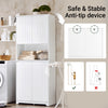 SoBuy BZR150-W, Tall Bathroom Storage Cabinet with Laundry Basket Slim Freestanding Bathroom Unit with 2 Doors, Open Shelf & Removable Fabric Baskets White Furniture for Towel Storage & Laundry
