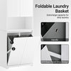 SoBuy BZR150-W, Tall Bathroom Storage Cabinet with Laundry Basket Slim Freestanding Bathroom Unit with 2 Doors, Open Shelf & Removable Fabric Baskets White Furniture for Towel Storage & Laundry