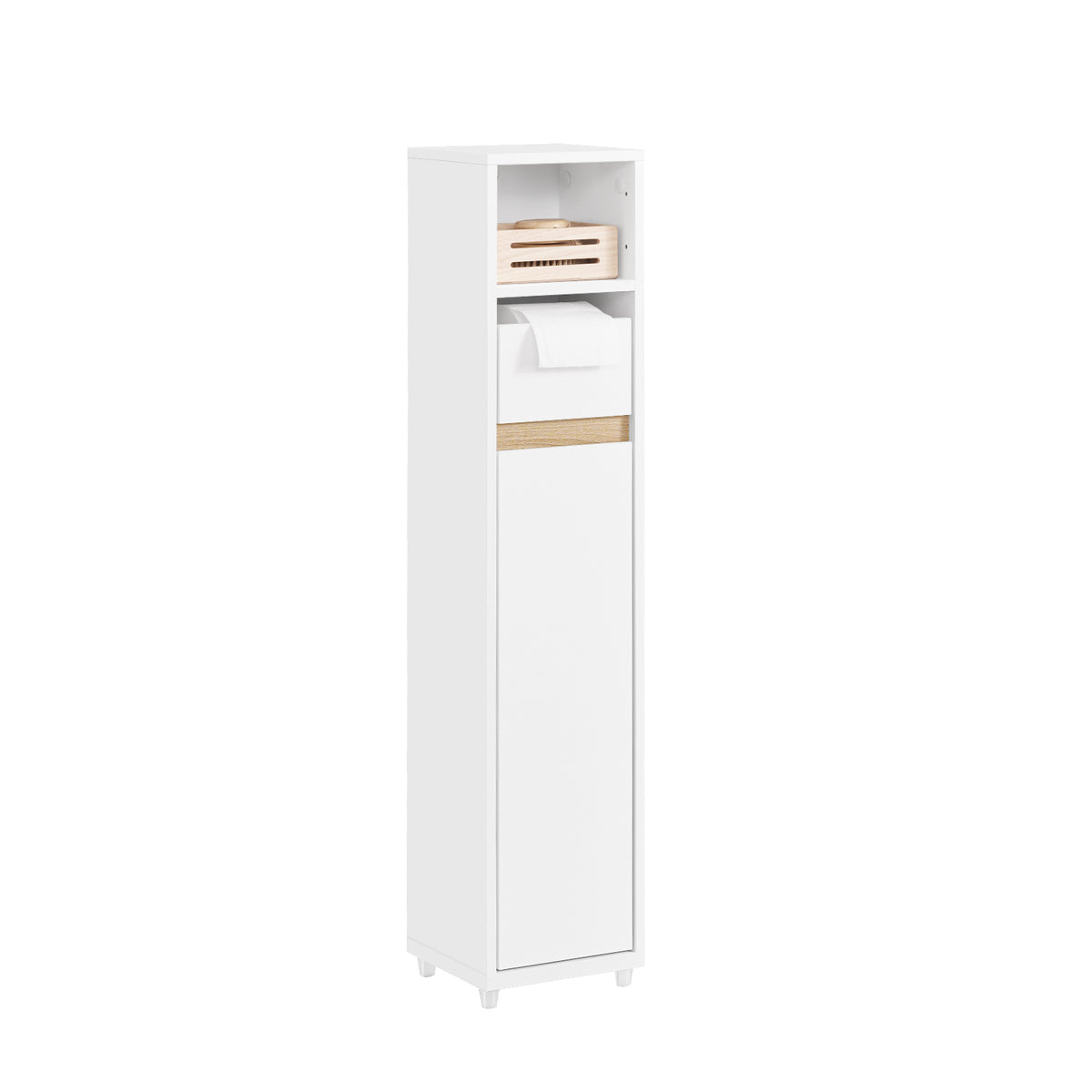 SoBuy BZR151-W, Bathroom Cabinet for Narrow Spaces - Slim Bathroom Storage Unit with Adjustable Shelves and Drawers, Free-Standing Storage Cupboard for Living Room, Entrance, White, 20 x 20 x 96 cm