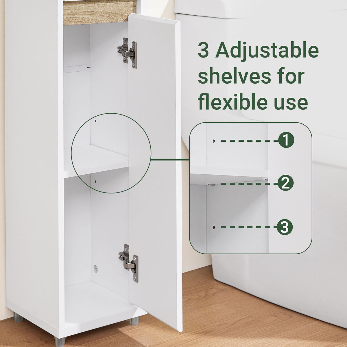 SoBuy BZR151-W, Bathroom Cabinet for Narrow Spaces - Slim Bathroom Storage Unit with Adjustable Shelves and Drawers, Free-Standing Storage Cupboard for Living Room, Entrance, White, 20 x 20 x 96 cm