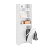 SoBuy BZR155-W, Tall Bathroom Storage Cabinet with Laundry Basket – Slim Free Standing Bathroom Unit with Doors & Open Shelves, White 60x30x171cm