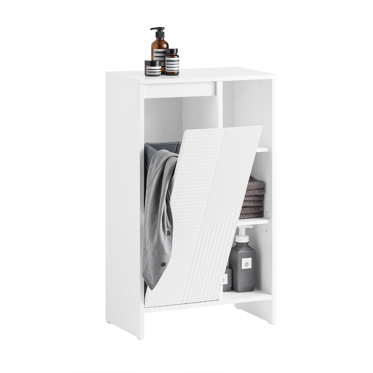 SoBuy BZR156-W, Laundry Cabinet Laundry Chest Bathroom Storage Cabinet with Laundry Basket, White