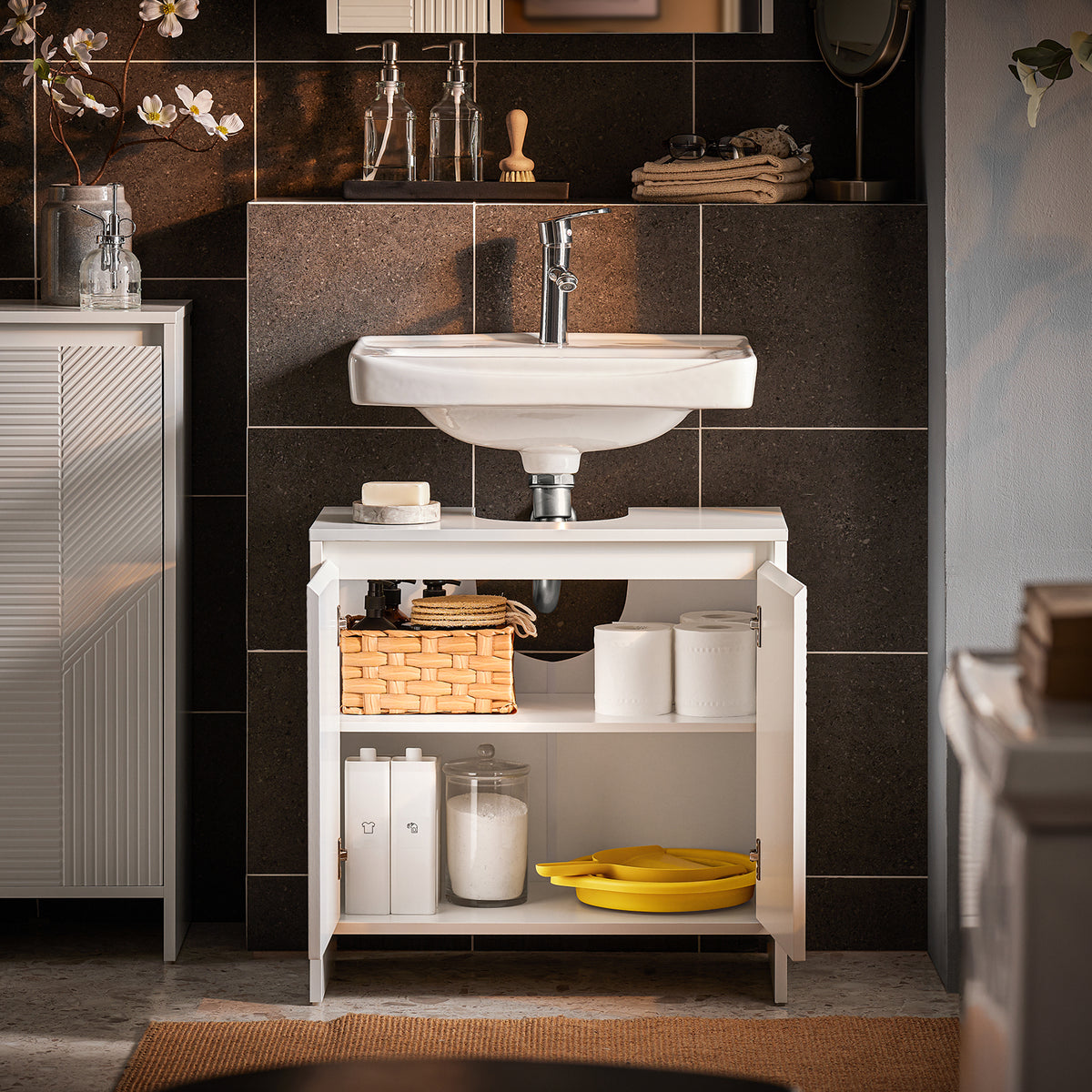SoBuy BZR157-W, Under Sink Cabinet Bathroom Vanity Unit Bathroom Storage Cabinet with 2 Doors, White
