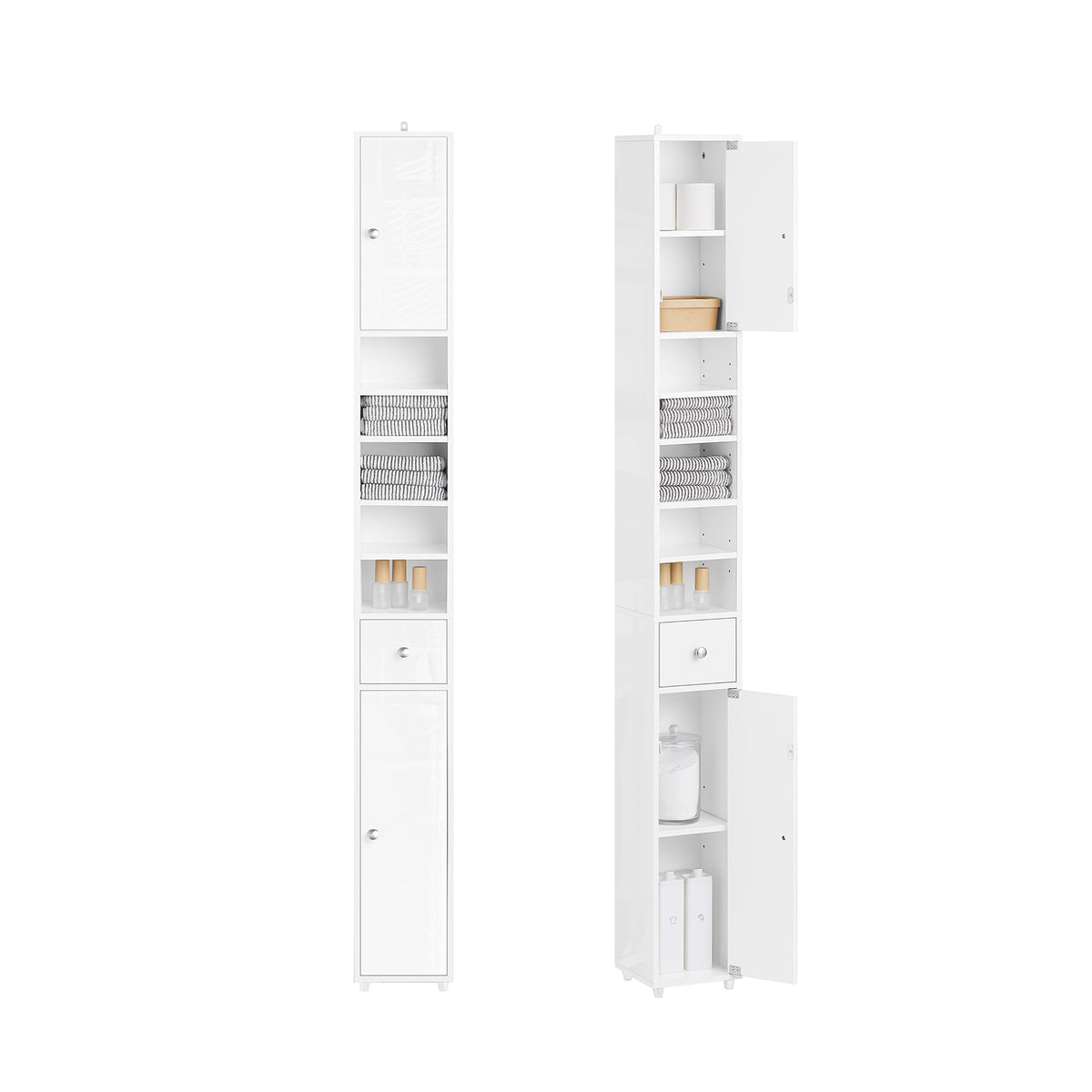 Pre-sale SoBuy BZR167-GW, Tall Bathroom Storage Cabinet Freestanding Slim Narrow Storage Unit with 6 Adjustable Shelves Gloss White Finish Modern Bathroom Furniture for Toilet Sink or Laundry Room 20x20x180cm