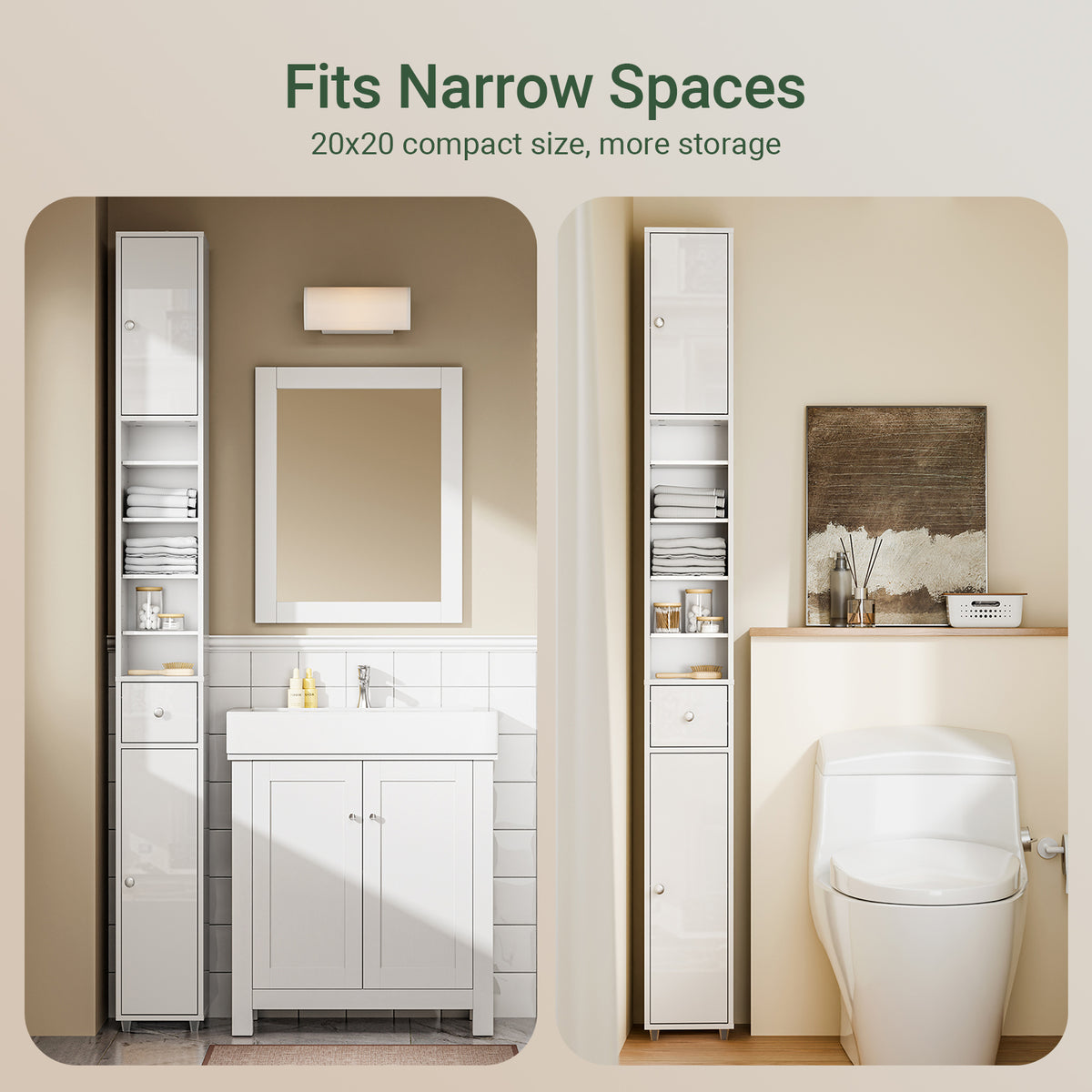 Pre-sale SoBuy BZR167-GW, Tall Bathroom Storage Cabinet Freestanding Slim Narrow Storage Unit with 6 Adjustable Shelves Gloss White Finish Modern Bathroom Furniture for Toilet Sink or Laundry Room 20x20x180cm