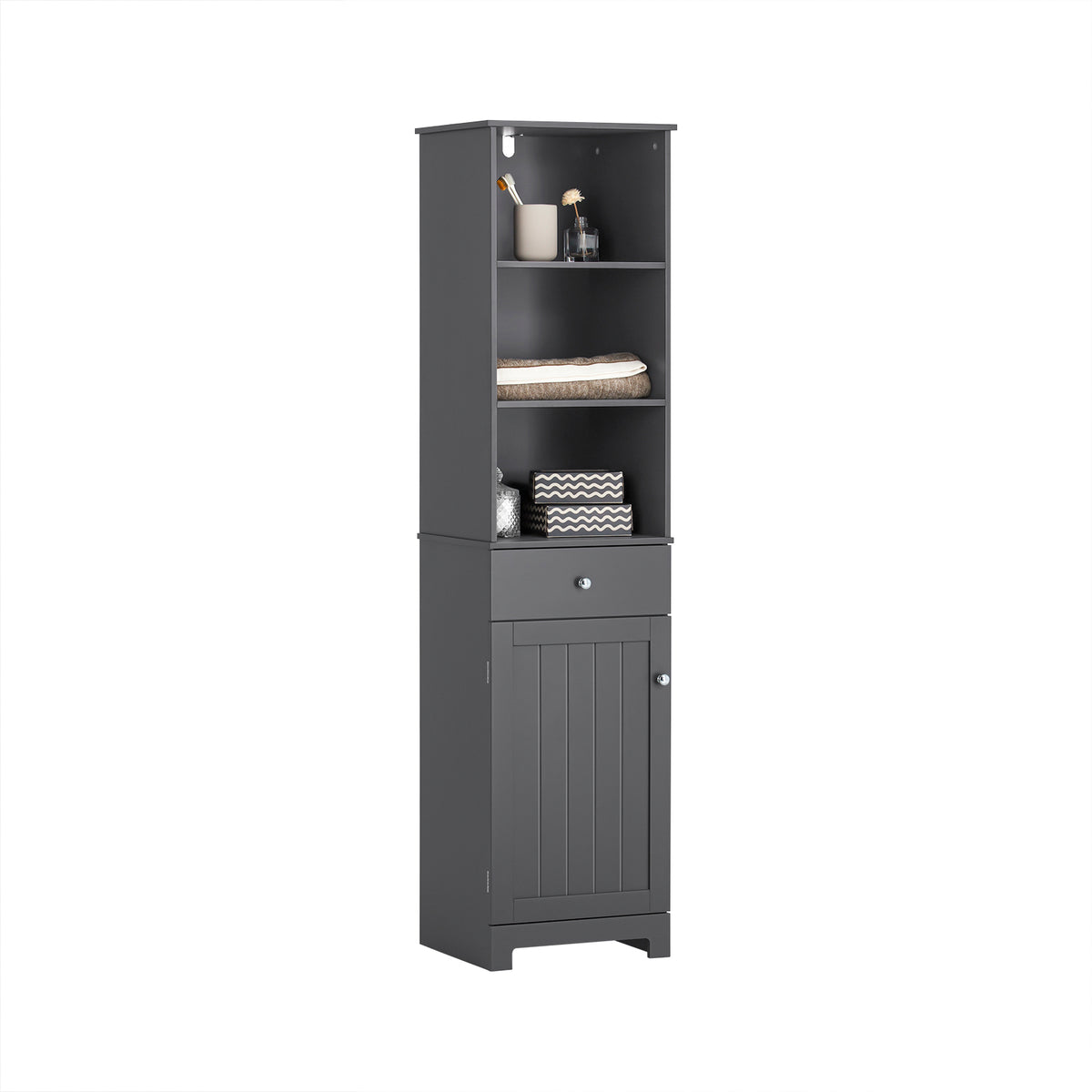 SoBuy BZR17-DG, Bathroom Storage Cabinet with 3 Shelves 1 Drawer 1 Cabinet, Grey