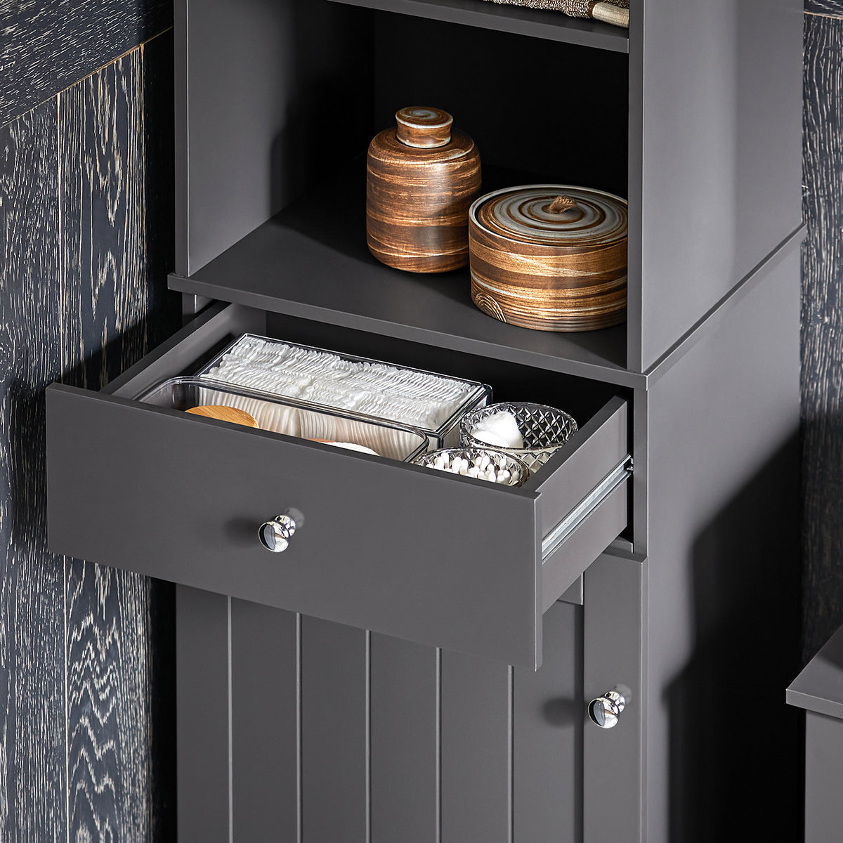 SoBuy BZR17-DG, Bathroom Storage Cabinet with 3 Shelves 1 Drawer 1 Cabinet, Grey