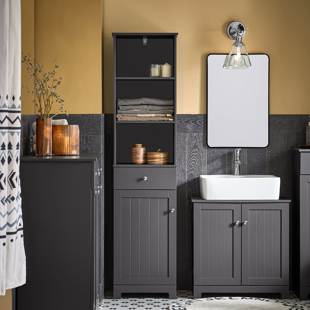 SoBuy BZR17-DG, Bathroom Storage Cabinet with 3 Shelves 1 Drawer 1 Cabinet, Grey
