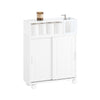SoBuy BZR176-W, Slim Bathroom Storage Unit 17cm Narrow Bathroom Cabinet with Sliding Doors, Metal Box & Wheels Small Bathroom Storage Cabinet for Toilet Storage & Kitchen 52x17x69cm
