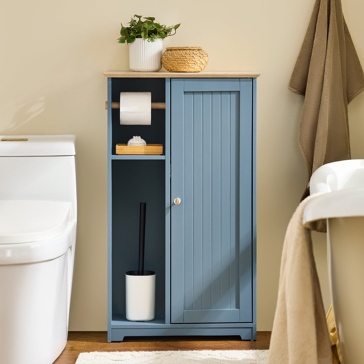 SoBuy BZR189-HG, Bathroom Storage Cabinet Toilet Paper Roll Holder Cabinet with a Door, Grey