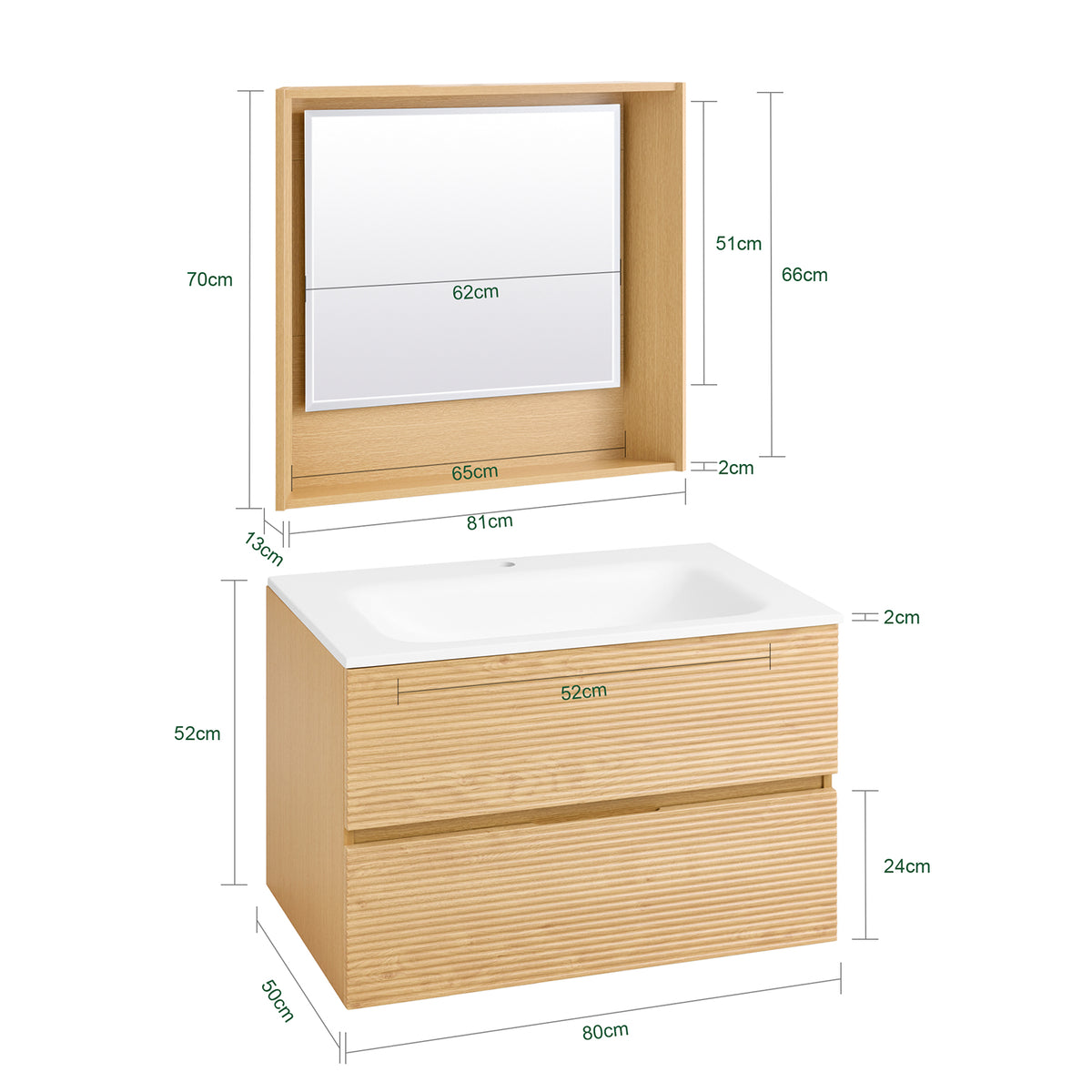 SoBuy BZR198-N Bathroom Vanity Set with Wall Mirror – Narrow Ceramic Washbasin Cabinet Storage Shelf Natural