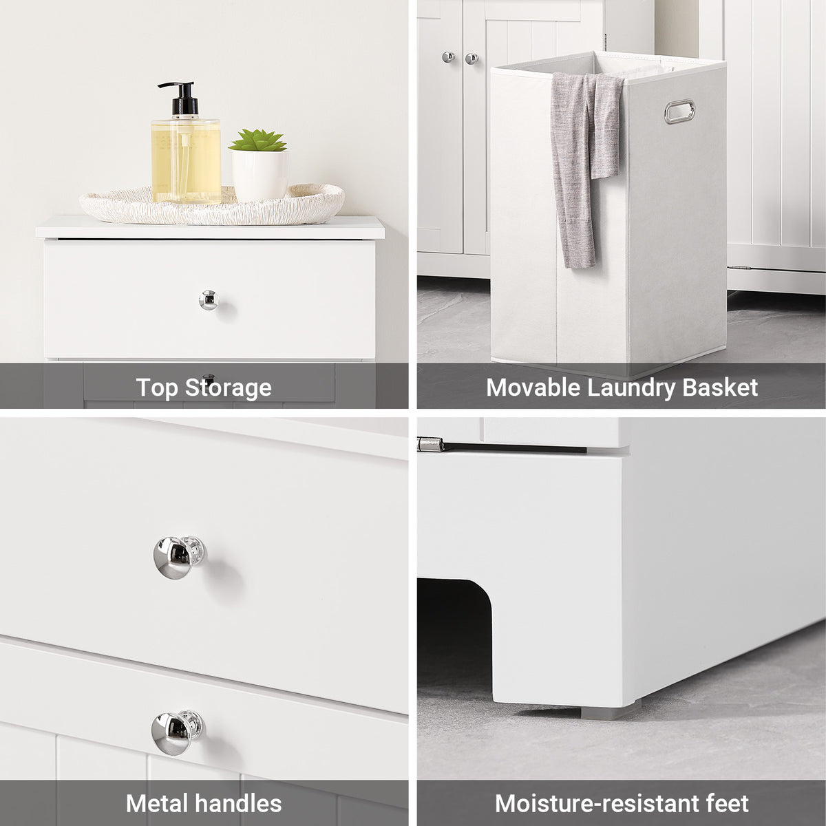 SoBuy BZR21-II-W, Laundry Cabinet Laundry Chest Bathroom Storage Cabinet with Laundry Basket White W40 x D38 x H90cm