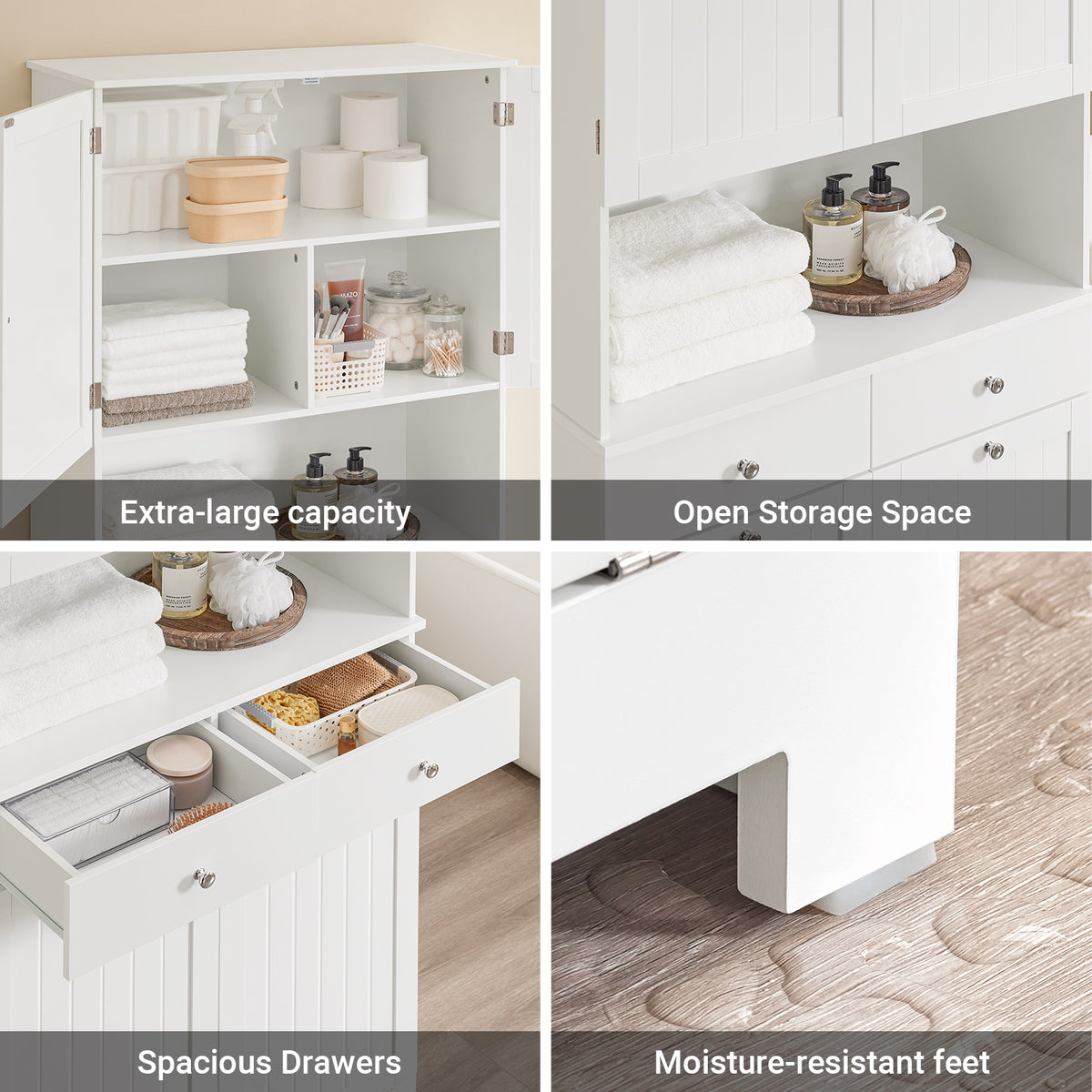 SoBuy BZR215-W, Tall Slim Bathroom Storage Cabinet with 2 Laundry Hampers & 2 Drawers, 78x38x181cm, Narrow Freestanding Bathroom Unit with Open Shelf & Cupboard – Bathroom Furniture for Small Spaces