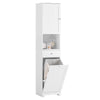 SoBuy BZR216-W, Slim Tall Bathroom Storage Cabinet with Laundry Hamper Freestanding Narrow Bathroom Unit with Drawer, Open Shelf and Adjustable Door Compartment White for Small Spaces