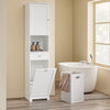 SoBuy BZR216-W, Slim Tall Bathroom Storage Cabinet with Laundry Hamper Freestanding Narrow Bathroom Unit with Drawer, Open Shelf and Adjustable Door Compartment White for Small Spaces