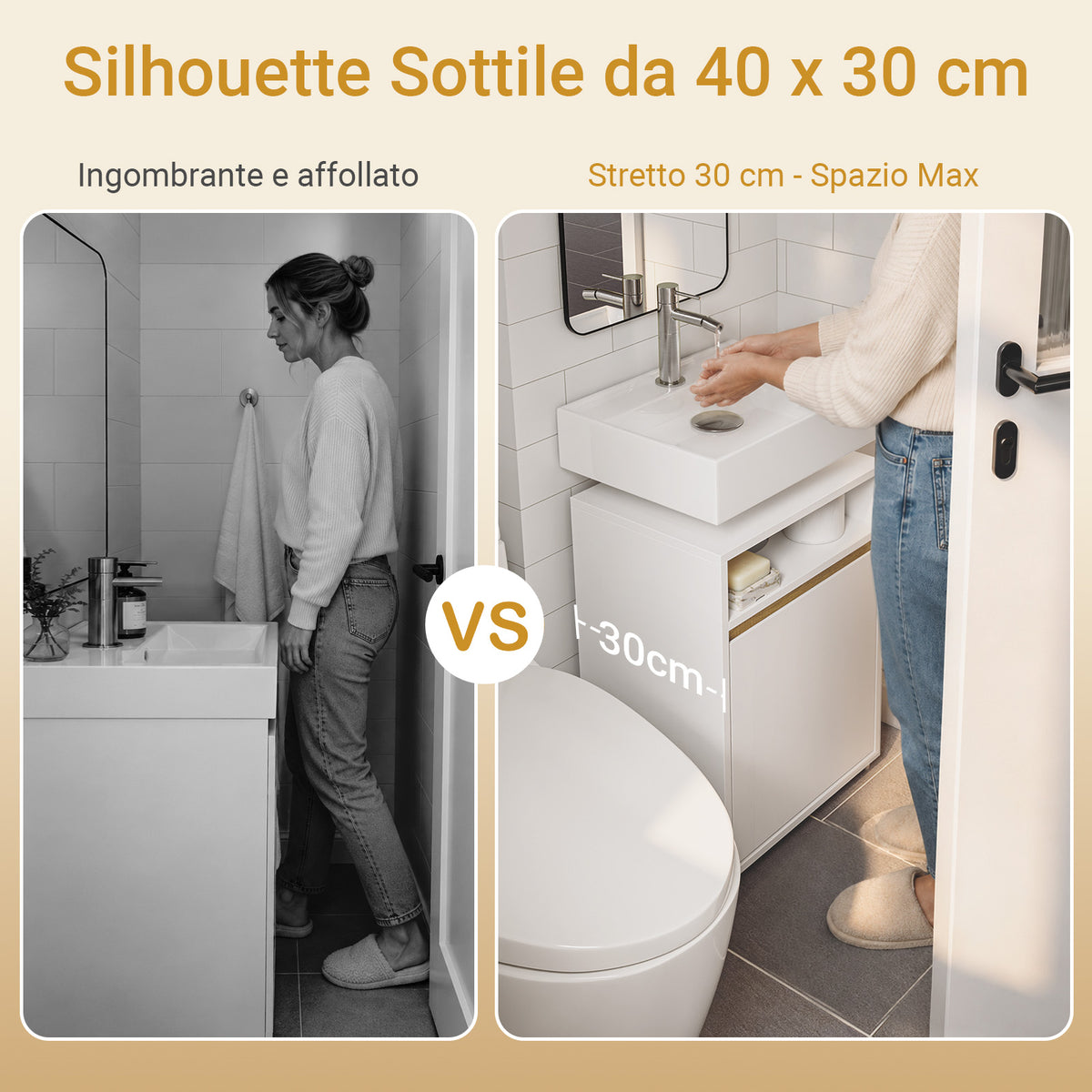 SoBuy BZR222-W, Under Sink Bathroom Cabinet 40cm Wide with Open Shelf & Raised Feet | Bathroom Storage Unit with Siphon Cut-Out, Door & Hidden Handle, Basin Cupboard for Small Spaces, White, 40x30x60cm